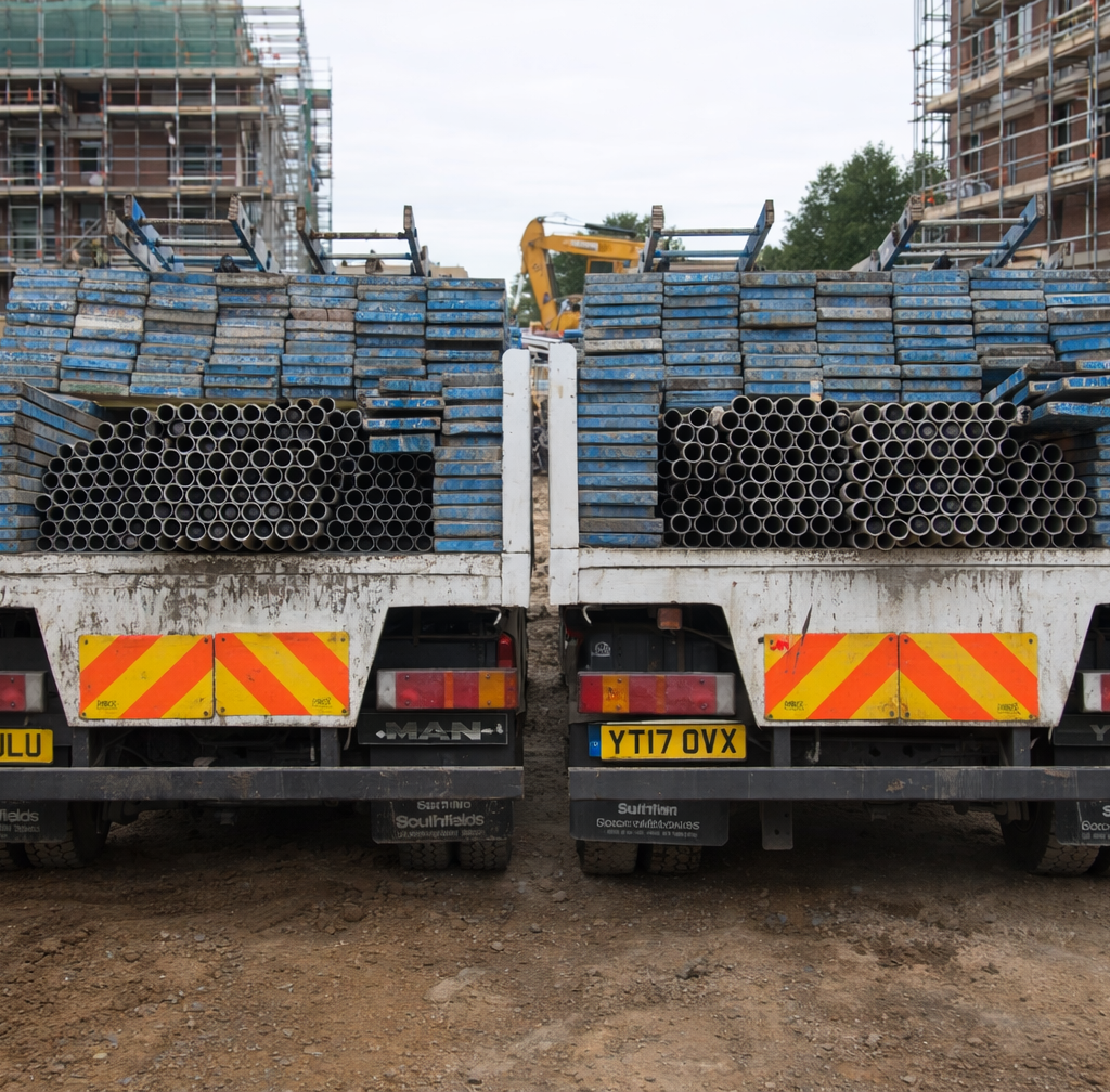 Commercial scaffolding vehicle loaded with equipment